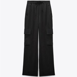 Women's Satin Black Cargo Pants